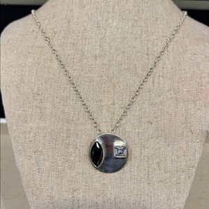 Black and clear rhinestone pendant and silver chain